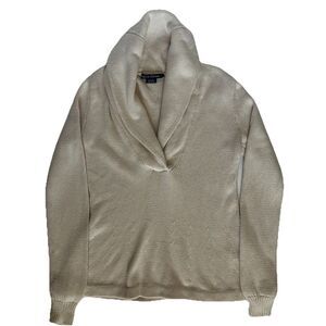 Ralph Lauren Womens Knit‎ Sweater Size L Ivory Shawl Collared Preppy Academia